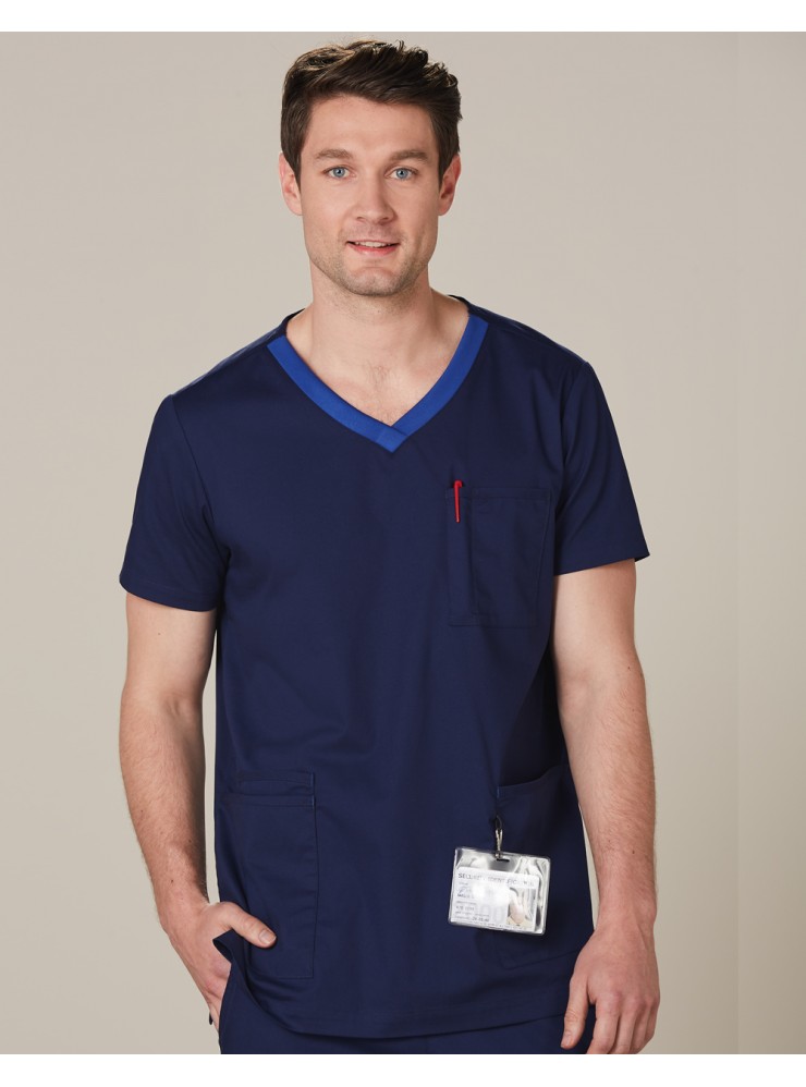 M7650 MENS V-NECK CONTRAST TRIM SCRUB TOP