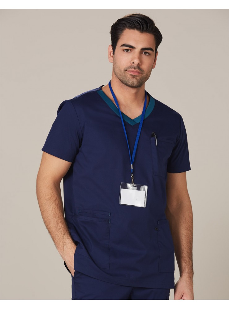 M7650 MENS V-NECK CONTRAST TRIM SCRUB TOP