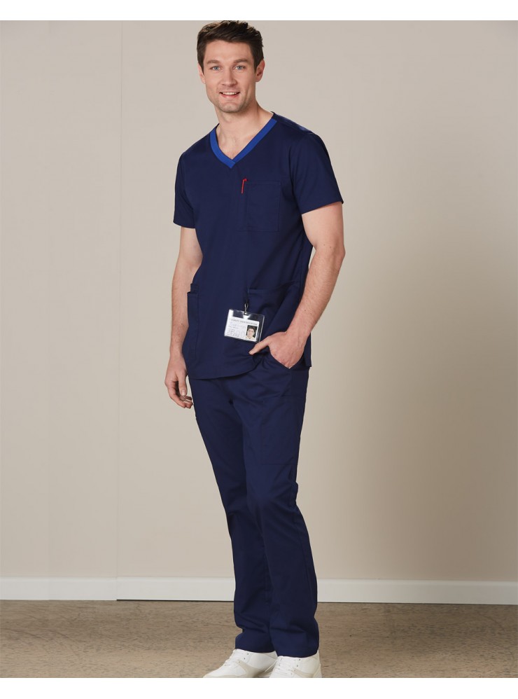 M7650 MENS V-NECK CONTRAST TRIM SCRUB TOP