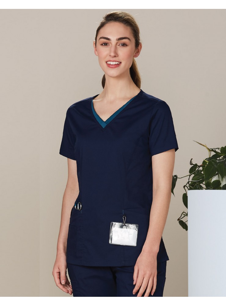 M7660 LADIES V-NECK CONTRAST TRIM SCRUB TOP