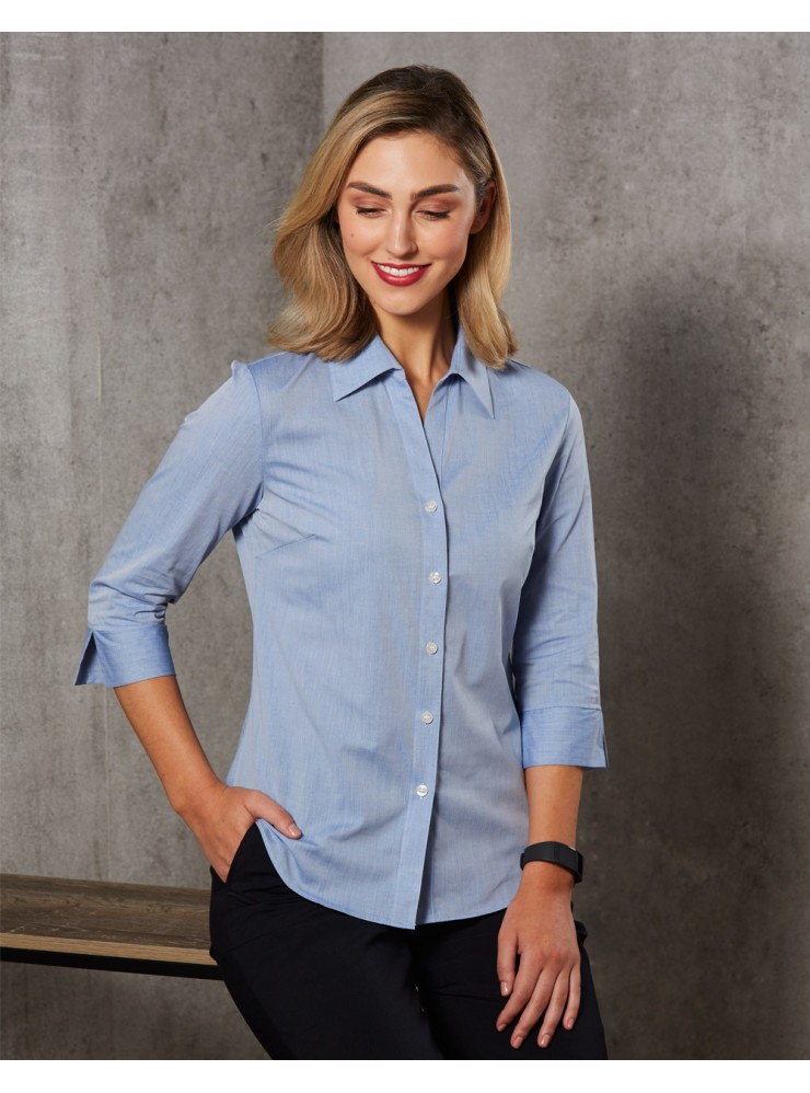 M8013 Women's Fine Chambray 3/4 Sleeve Shirt