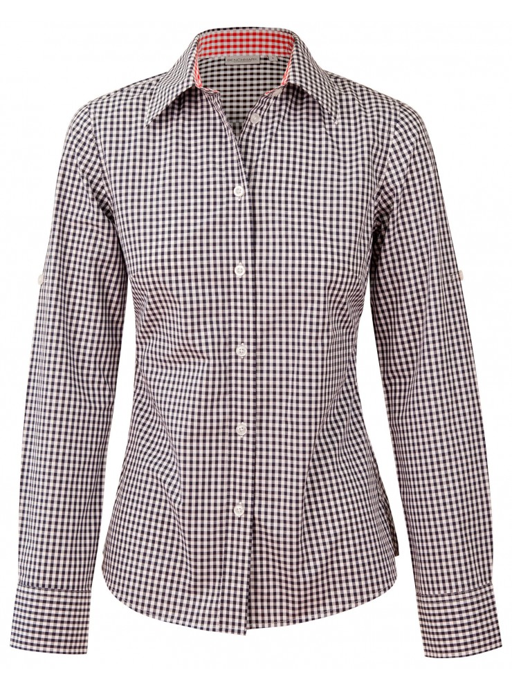 M8330L Ladies' Gingham Check Long Sleeve Shirt