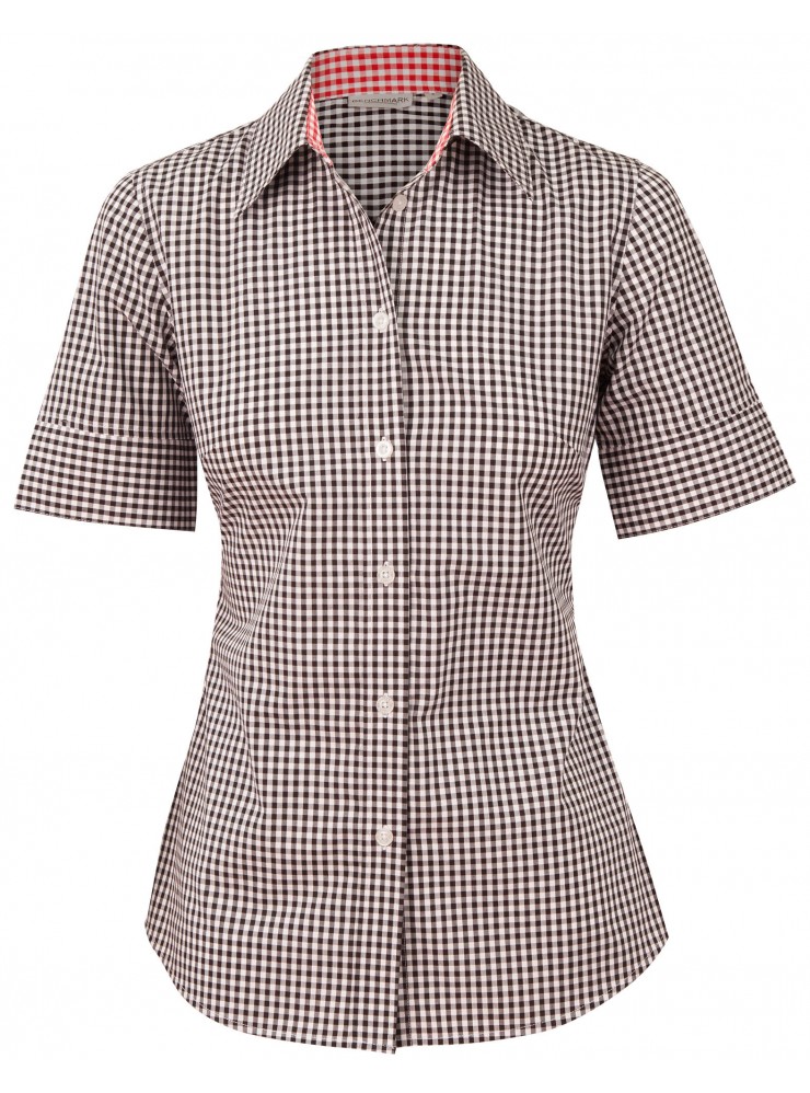 M8330S Ladies' Gingham Check Short Sleeve Shirt