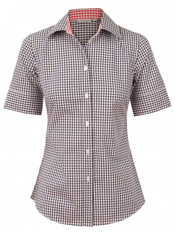 M8330S Ladies' Gingham Check Short Sleeve Shirt