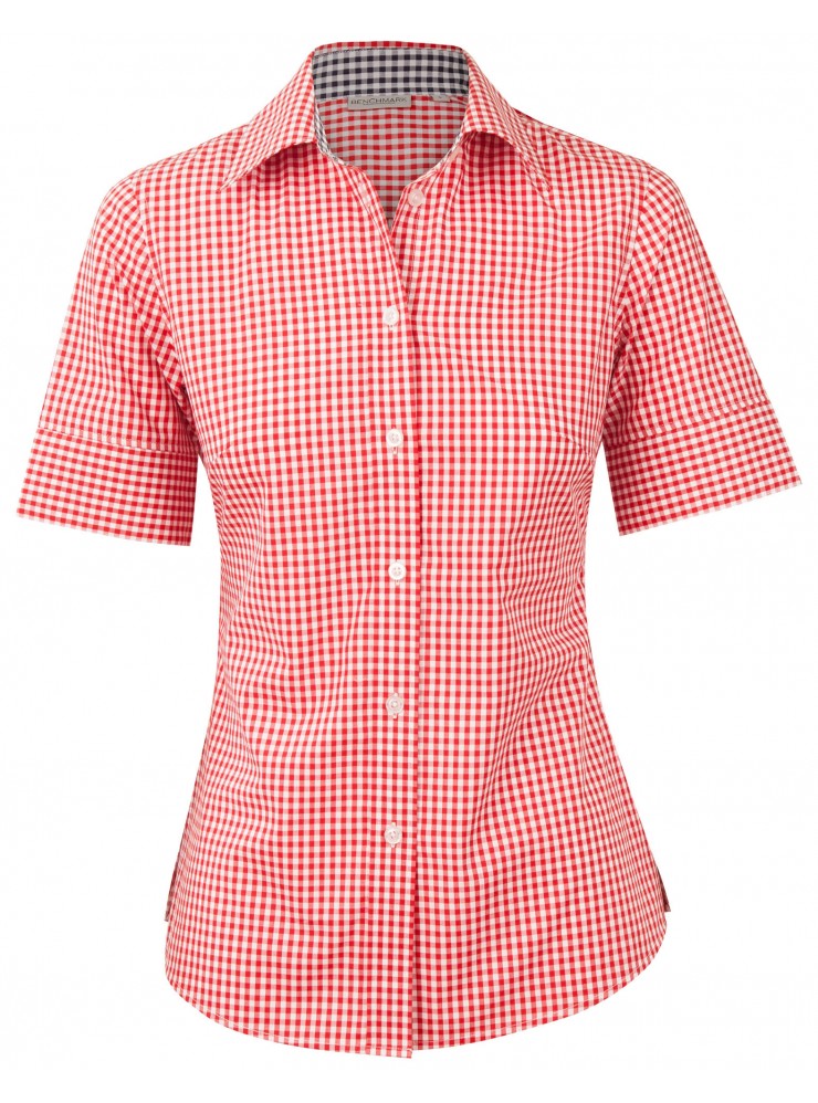 M8330S Ladies' Gingham Check Short Sleeve Shirt