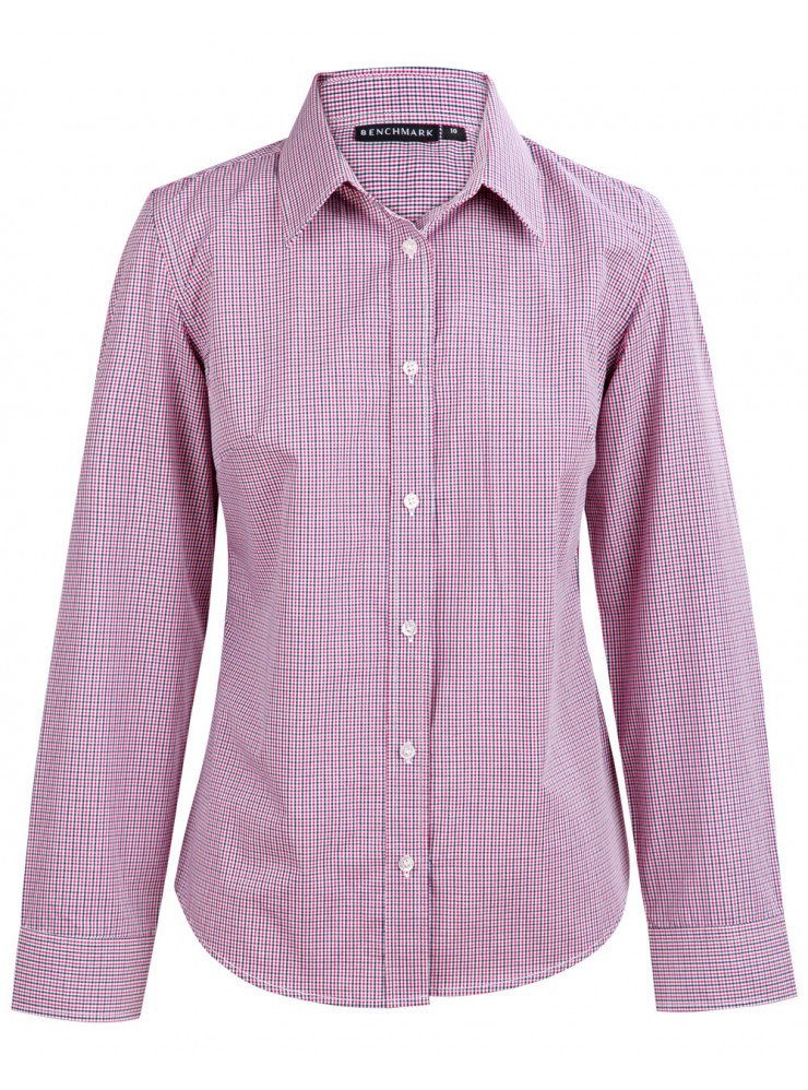 M8340L Ladies' Two Tone Mini Gingham Long Sleeve Shirt