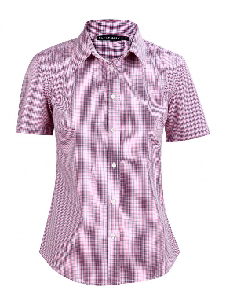 M8340S Ladies' Two Tone Mini Gingham Short Sleeve Shirt