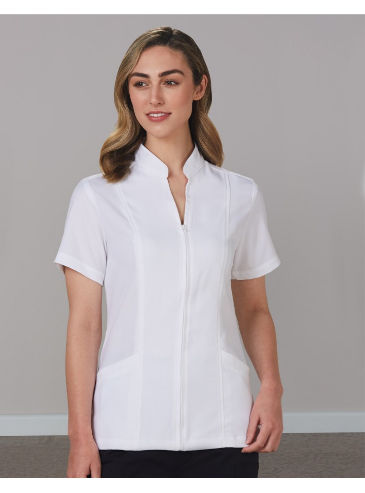 M8636S Women's Full Zip Front Short Sleeve Tunic