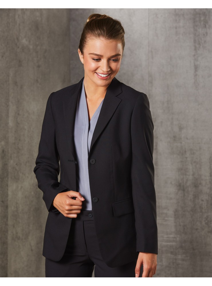 M9206 Women's Poly/Viscose Stretch Two Buttons Mid Length Jacket