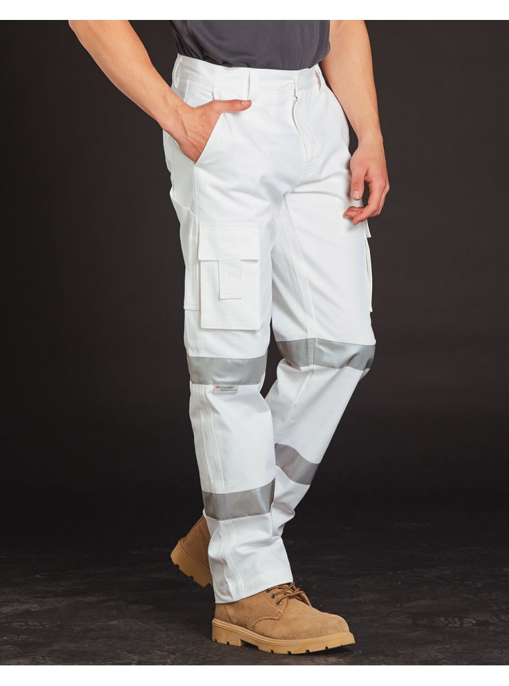 WP18HV Mens White Safety pants with Biomotion Tape Configuration