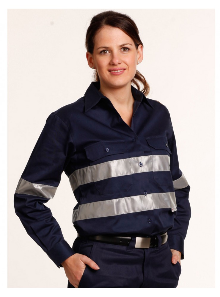 WT08HV WOMEN'S COTTON DRILL WORK SHIRT WITH 3M TAPES